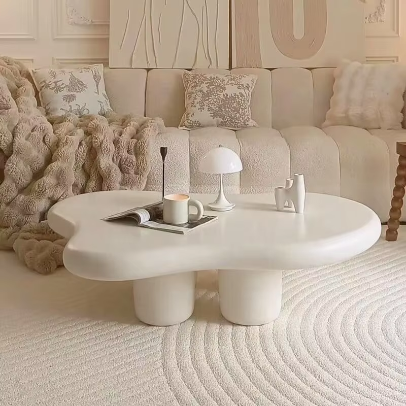 Modern small-apartment sofa centre table – cream-coloured cloud-style coffee table, living room side table, home furnitu...