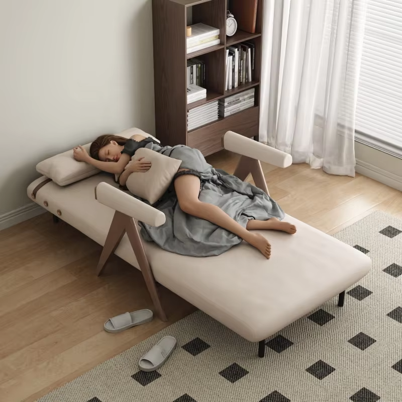 Adjustable Recliner Sofa Bed Cream Fabric Foldable Sleeper Chair with Pillow Modern Minimalist for Small Space Living Room...