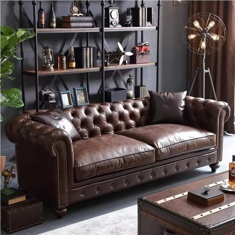 100% Genuine Leather Luxury Chesterfield Sofa Set. Living Room Sofa Single Double Triple Seater Options Upholstered Sponge...