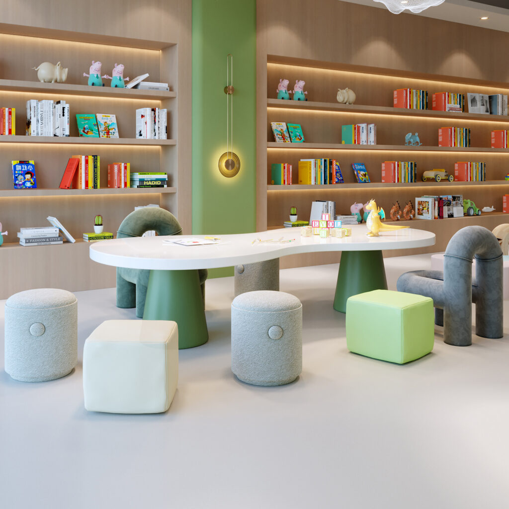 Children’s activity table and chair set with eco-friendly, modern design; early learning children’s study table and ch...
