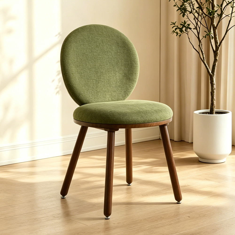 Modern round back dining chair chenille fabric with solid rubber wood legs