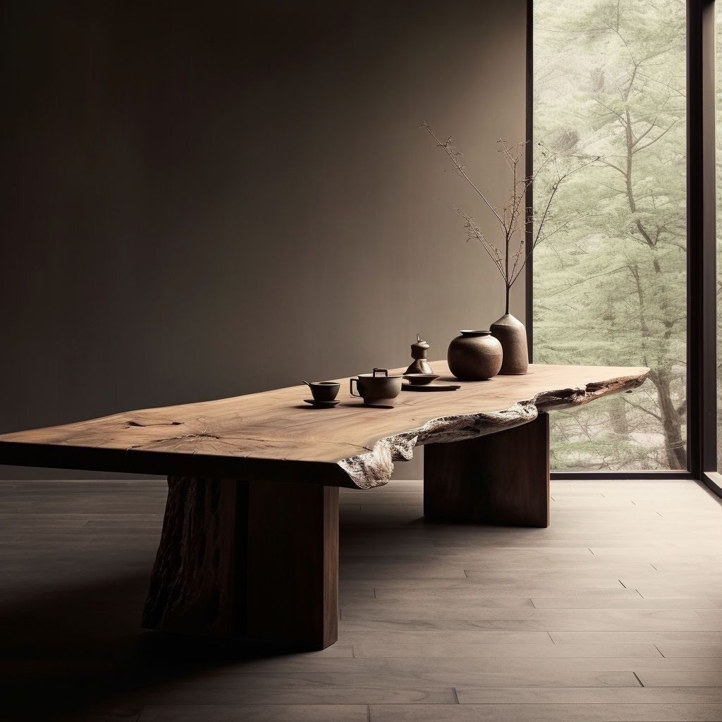 Live edge solid pine dining table natural slab plank wabi-sabi