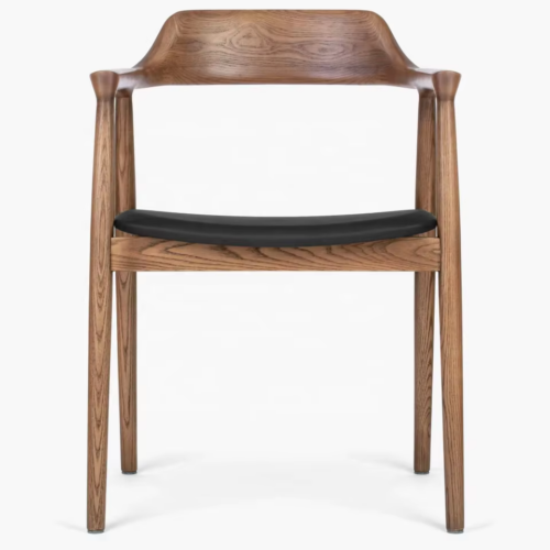Mid‑Century Solid Wood Arm Dining Chair PU Leather Padded Seat Wooden Side Chair for Home Kitchen Restaurant - Dining ch...