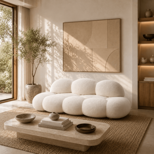 Cloud‑Shaped Boucle Wabi‑Sabi Bubble Sofa Soft Modular Couch For Home Decor - Sofa - QONKA HOME