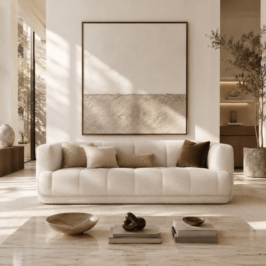 Modern Bouclé Fabric 3‑Seater Sofa - Sofa - QONKA HOME