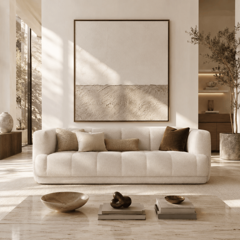 Modern Bouclé Fabric 3‑Seater Sofa - Sofa - QONKA HOME