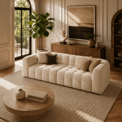 cream style tufted boucle fabric marshmallow sofa - Sofa - QONKA HOME
