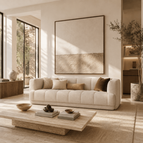 Modern Bouclé Fabric 3‑Seater Sofa - Sofa - QONKA HOME