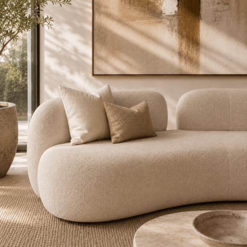 Plush Boucle Wabi‑Sabi Curved Chaise Sectional Sofa For Warm Home Living Room - Sofa - QONKA HOME