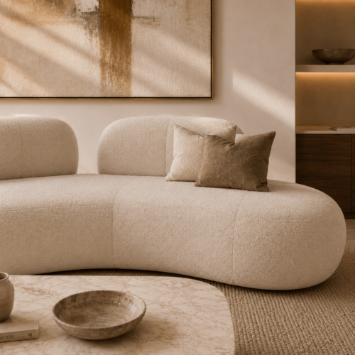 Plush Boucle Wabi‑Sabi Curved Chaise Sectional Sofa For Warm Home Living Room - Sofa - QONKA HOME
