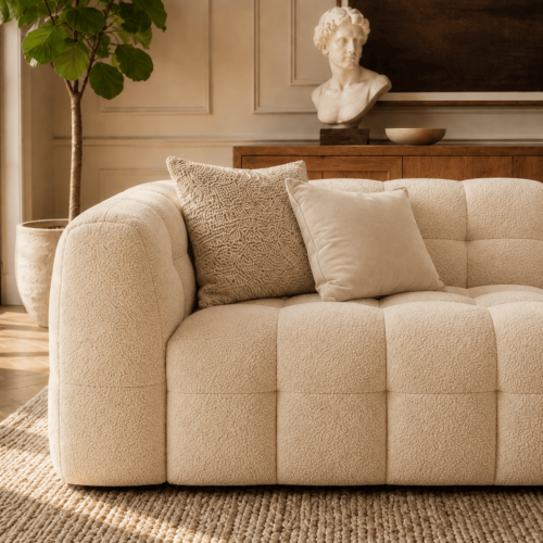 cream style tufted boucle fabric marshmallow sofa - Sofa - QONKA HOME