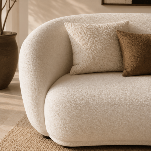 Cozy White Teddy Boucle Curved Arc Sofa Minimalist Wabi‑Sabi Living Room Furniture - Sofa - QONKA HOME
