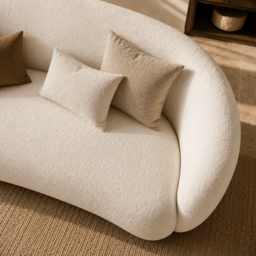 Cozy White Teddy Boucle Curved Arc Sofa Minimalist Wabi‑Sabi Living Room Furniture - Sofa - QONKA HOME