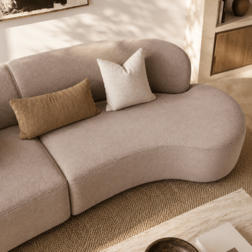 Soft Wabi‑Sabi Curved Fabric Sectional Sofa For Cozy Living Room Decor - Sofa - QONKA HOME