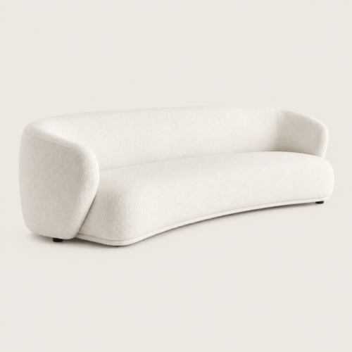 Cozy White Teddy Boucle Curved Arc Sofa Minimalist Wabi‑Sabi Living Room Furniture - Sofa - QONKA HOME