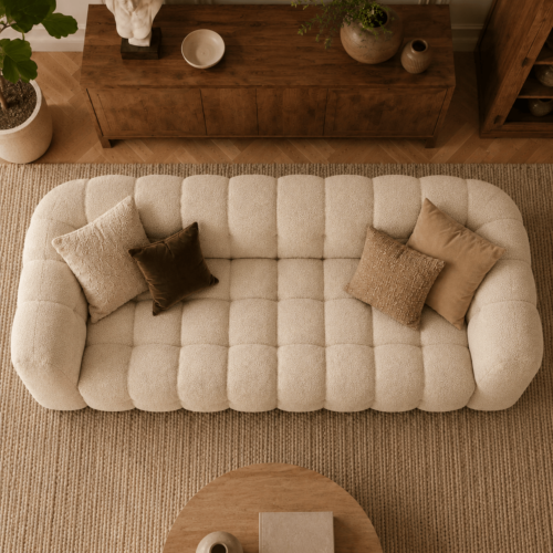 cream style tufted boucle fabric marshmallow sofa - Sofa - QONKA HOME