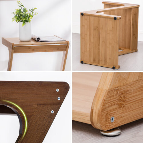 Mobile Z‑Shape Natural Bamboo Side Table 2‑Tier Rolling End Table With Casters for Sofa Side Bedroom - Bedside table -...