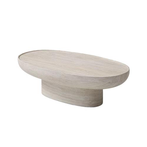 Wabi-Sabi Style Oval Resin Coffee Table with Faux Travertine Finish - Coffee table - QONKA HOME