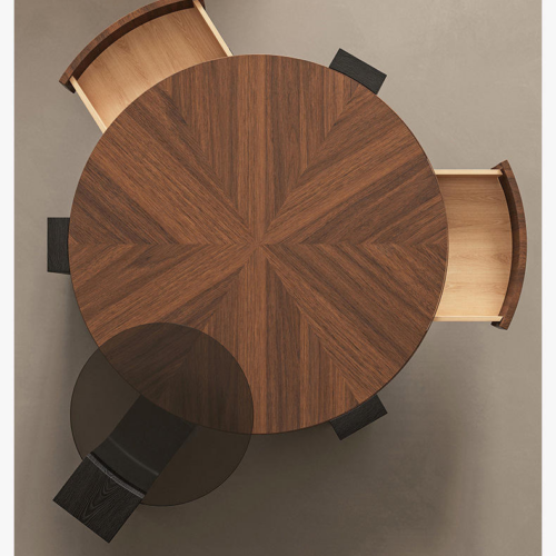 Dark Walnut Round Center Table with Tempered Glass Side Table - Coffee table - QONKA HOME