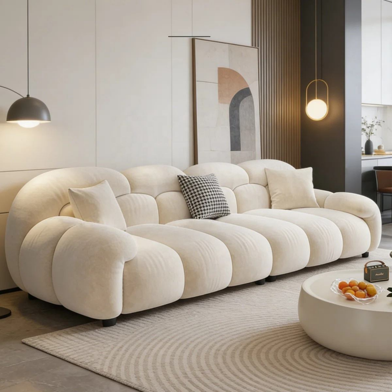 Cream White Boucle Cloud Curved Modular Sofa - Sofa - QONKA HOME
