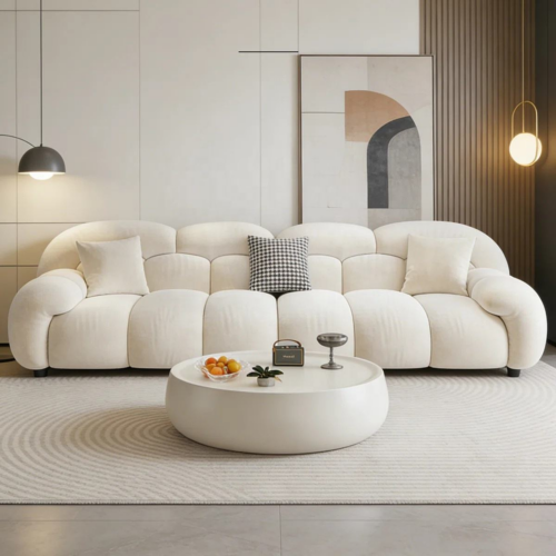 Cream White Boucle Cloud Curved Modular Sofa - Sofa - QONKA HOME