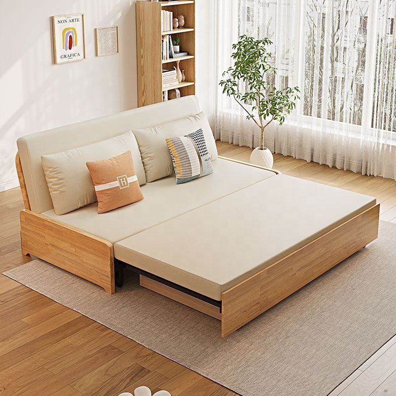 Armless Solid Wood Foldable Sofa Bed - Sofa bed - QONKA HOME