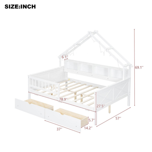 Wooden House Shape Kids Bed - Bed - QONKA HOME
