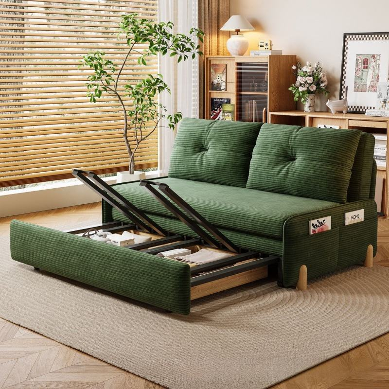 Corduroy Tufted 2 Seater Pull-Out Sofa Bed - Sofa bed - QONKA HOME
