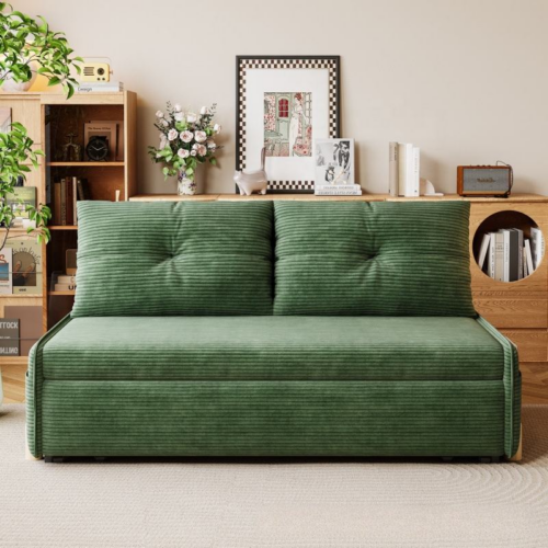 Corduroy Tufted 2 Seater Pull-Out Sofa Bed - Sofa bed - QONKA HOME