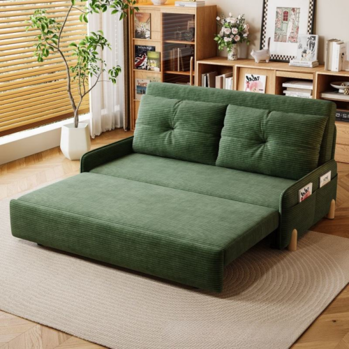 Corduroy Tufted 2 Seater Pull-Out Sofa Bed - Sofa bed - QONKA HOME