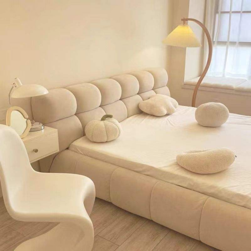 Cream Cloud Upholstered Bed - Bed - QONKA HOME