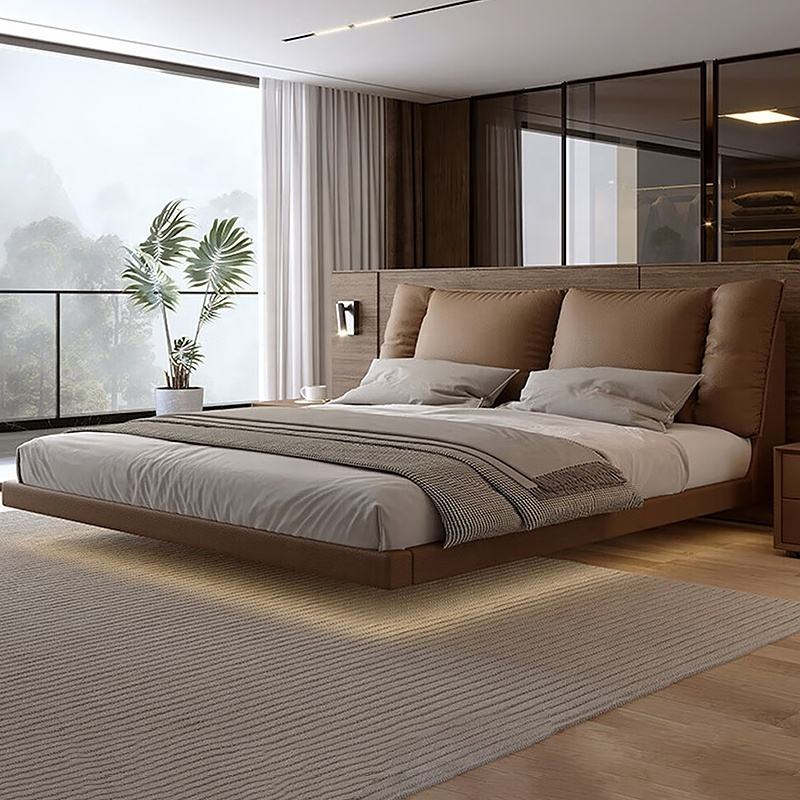 Minimalist SolidWood Upholstered Platform Bed - Bed - QONKA HOME