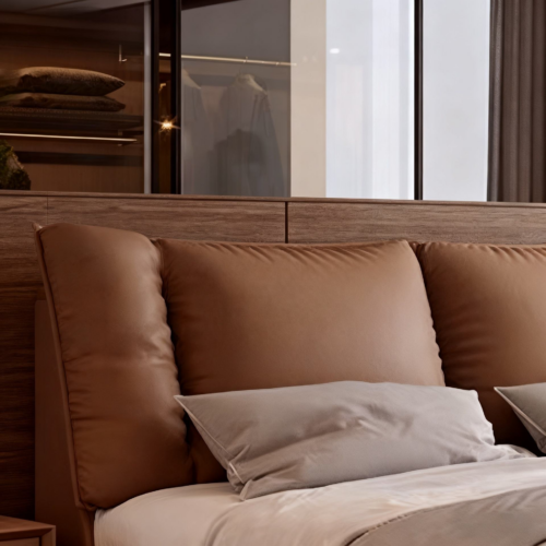 Minimalist SolidWood Upholstered Platform Bed - Bed - QONKA HOME