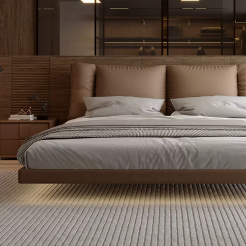 Minimalist SolidWood Upholstered Platform Bed - Bed - QONKA HOME