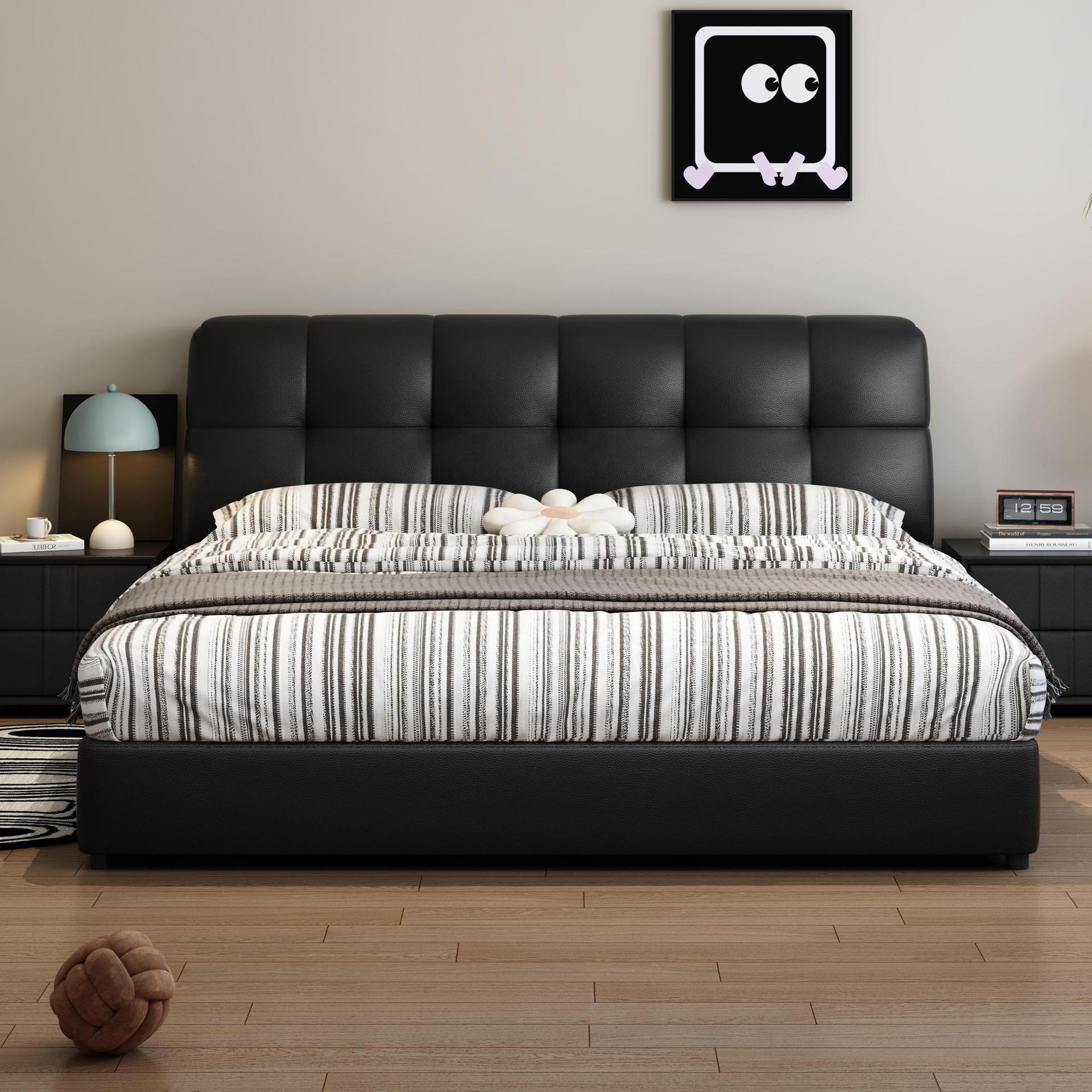 Leather storage bed tufted headboard detail Fuzhou Qiankun Manufacturing Co., Ltd. storage bed factory
