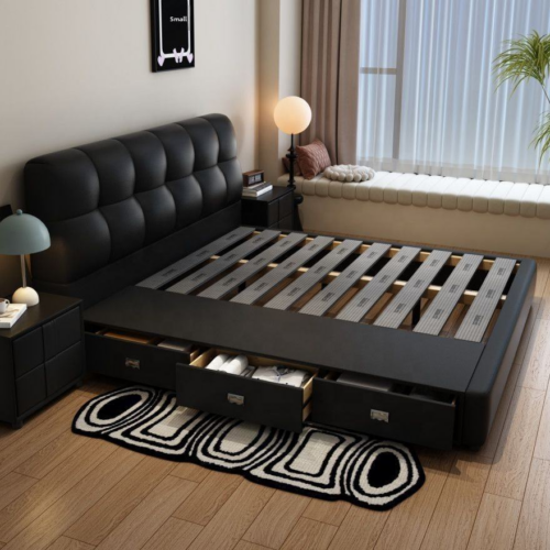 Tufted Leather Storage Bed - Bed - QONKA HOME