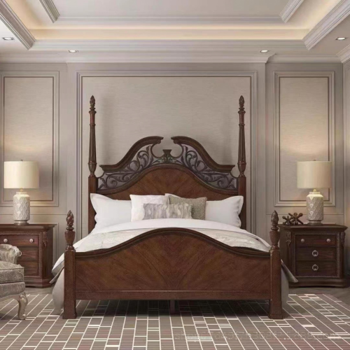 High End Traditional Vintage American Hand Carved Solid Wood Four Poster Bed - Bed - QONKA HOME