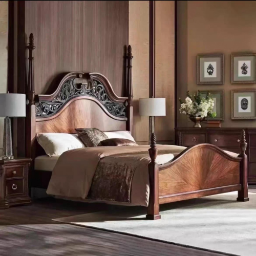 High End Traditional Vintage American Hand Carved Solid Wood Four Poster Bed - Bed - QONKA HOME