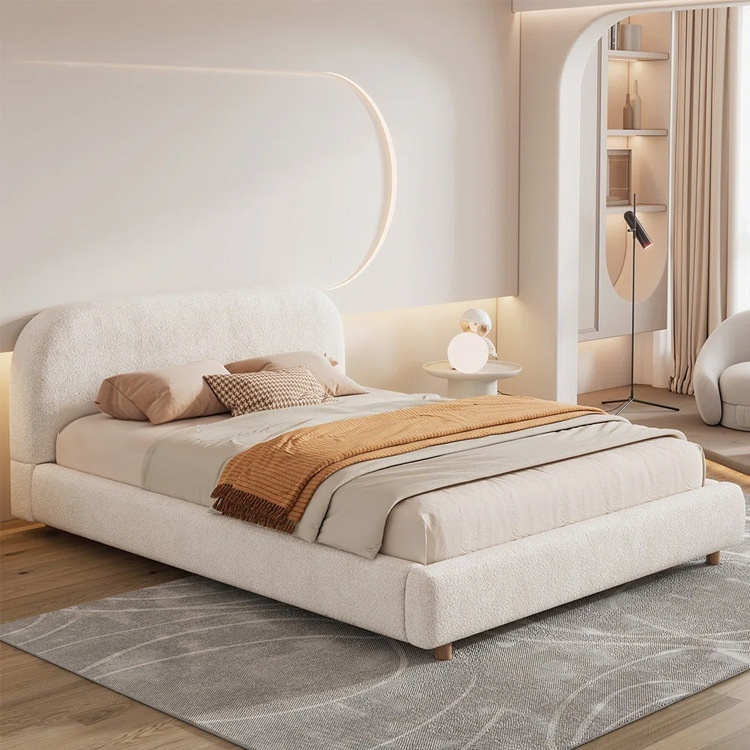 French Retro Boucle Fabric Upholstered Bed - Bed - QONKA HOME