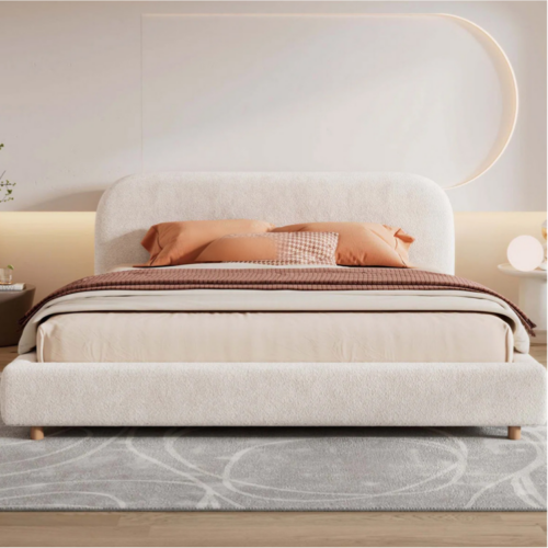 French Retro Boucle Fabric Upholstered Bed - Bed - QONKA HOME