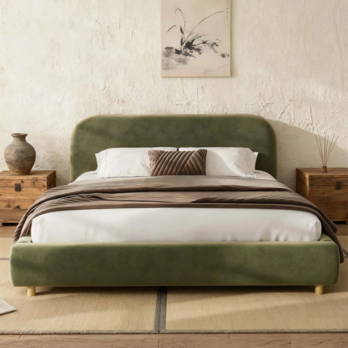 French Retro Boucle Fabric Upholstered Bed - Bed - QONKA HOME