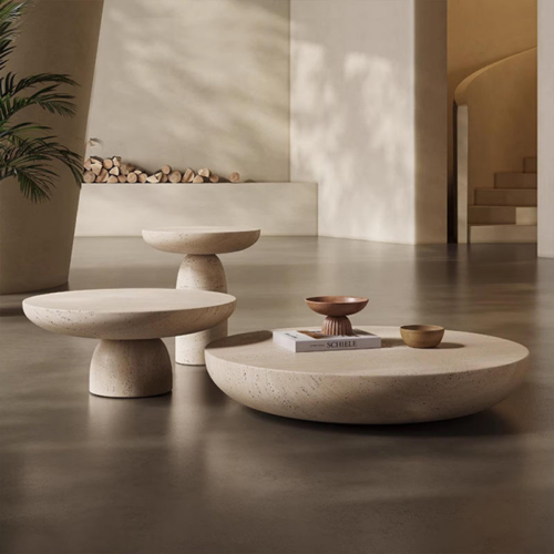 Travertine Effect sofe  Side Table Coffee Table Set - Coffee table - QONKA HOME