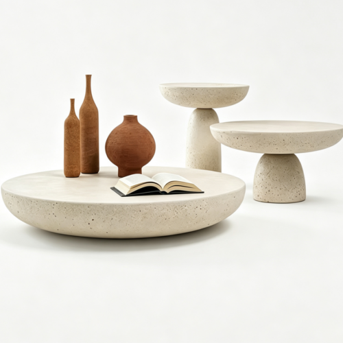 Travertine Effect sofe  Side Table Coffee Table Set - Coffee table - QONKA HOME