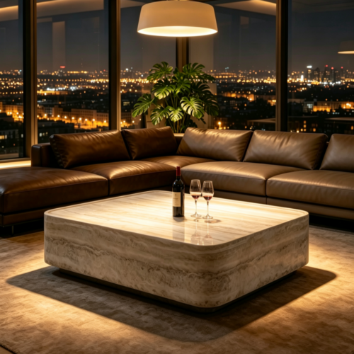 Faux Travertine Texture  Rectangle Coffee Table - Coffee table - QONKA HOME