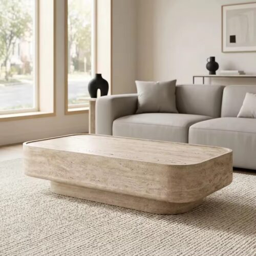 Faux Travertine Texture  Rectangle Coffee Table - Coffee table - QONKA HOME