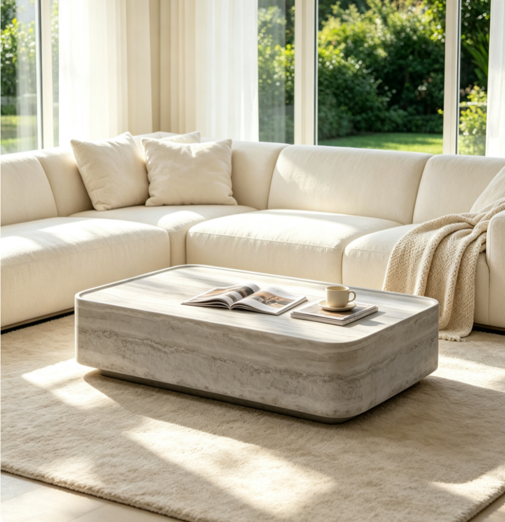 Faux Travertine Texture  Rectangle Coffee Table - Coffee table - QONKA HOME