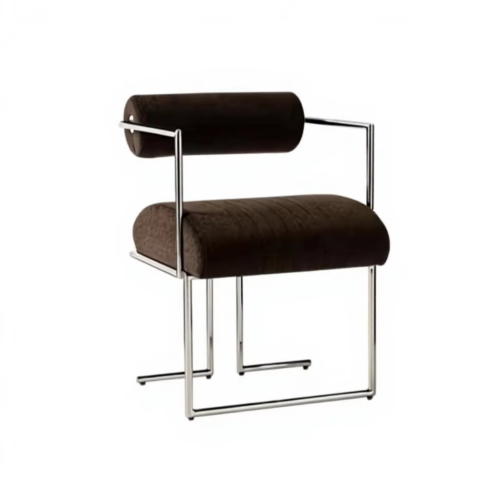 Modern Cylinder Back Dining Chair with Polished Stainless Steel Frame, Upholstered Accent Chair - Dining chair - QONKA HOME