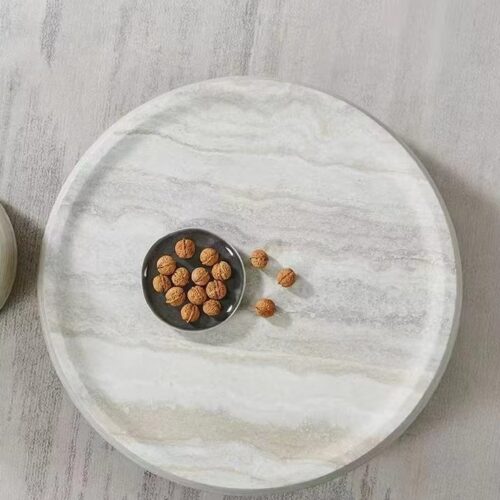 Modern Beige Travertine Round Drum Coffee Table - Coffee table - QONKA HOME