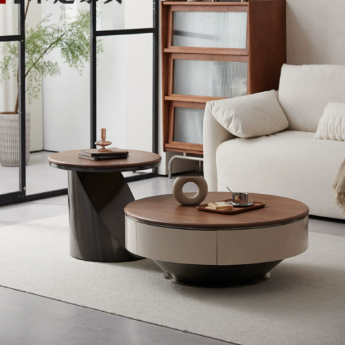Walnut Coffee Table and TV Stand Set with Stainless Steel Base - Coffee table - QONKA HOME