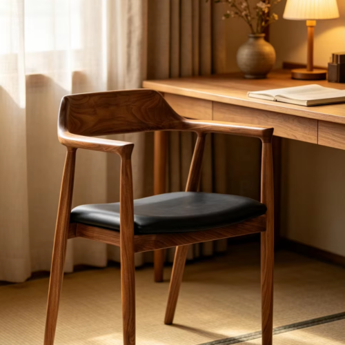 Mid‑Century Solid Wood Arm Dining Chair PU Leather Padded Seat Wooden Side Chair for Home Kitchen Restaurant - Dining ch...